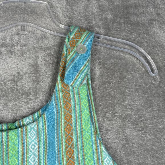 Handmade Dress Medium Green Blue Boho Hippie Striped Tunic Festival Sleeveless - Picture 5 of 8